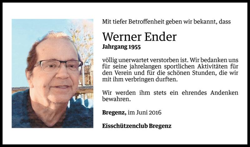  Todesanzeige für Werner Ender vom 28.06.2016 aus Vorarlberger Nachrichten