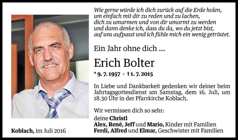  Todesanzeige für Erich Bolter vom 01.07.2016 aus Vorarlberger Nachrichten