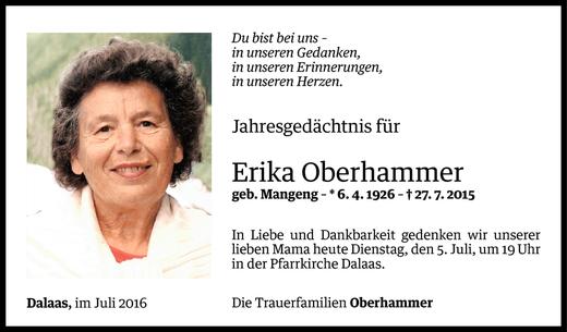 Todesanzeige von Erika Oberhammer von Vorarlberger Nachrichten