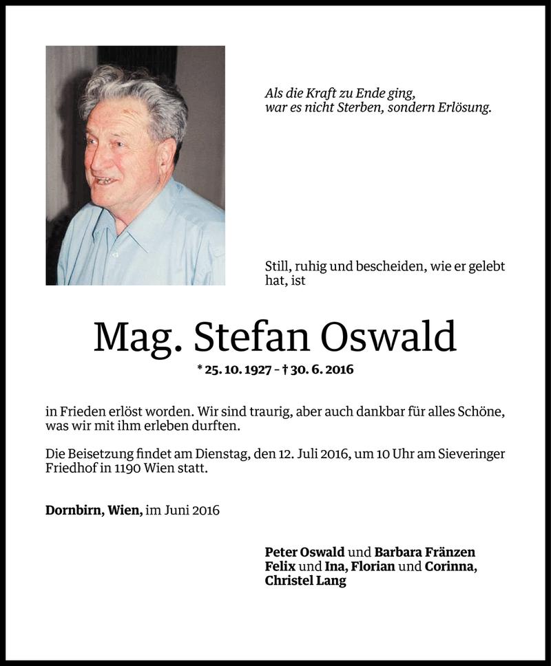  Todesanzeige für Stefan Oswald vom 05.07.2016 aus Vorarlberger Nachrichten