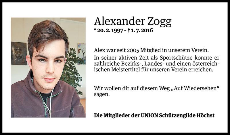  Todesanzeige für Alexander Zogg vom 05.07.2016 aus Vorarlberger Nachrichten