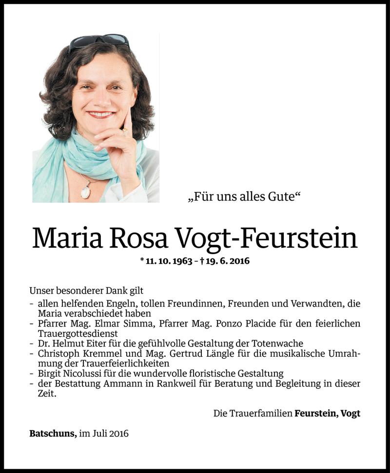  Todesanzeige für Maria Rosa Vogt-Feurstein vom 08.07.2016 aus Vorarlberger Nachrichten