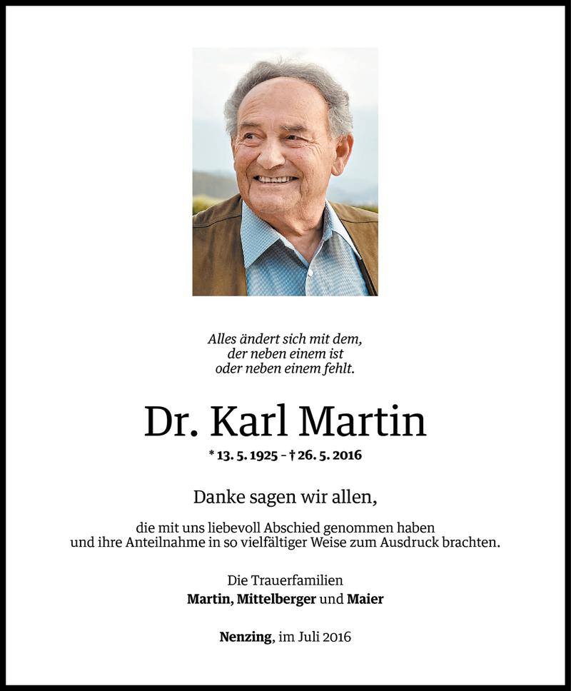  Todesanzeige für Karl Martin vom 08.07.2016 aus Vorarlberger Nachrichten