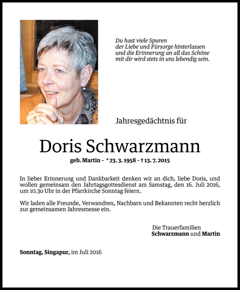  Todesanzeige für Doris Schwarzmann vom 12.07.2016 aus Vorarlberger Nachrichten