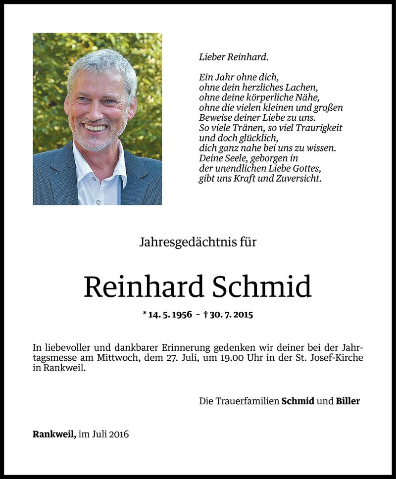  Todesanzeige für Reinhard Schmid vom 25.07.2016 aus Vorarlberger Nachrichten