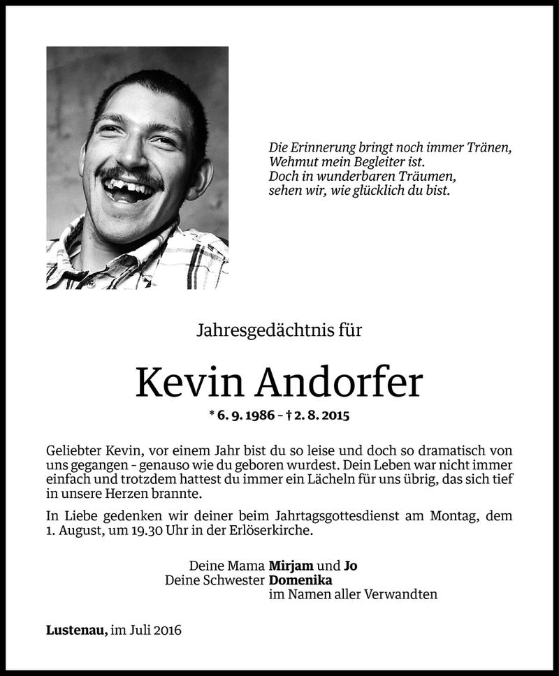  Todesanzeige für Kevin Andorfer vom 29.07.2016 aus Vorarlberger Nachrichten