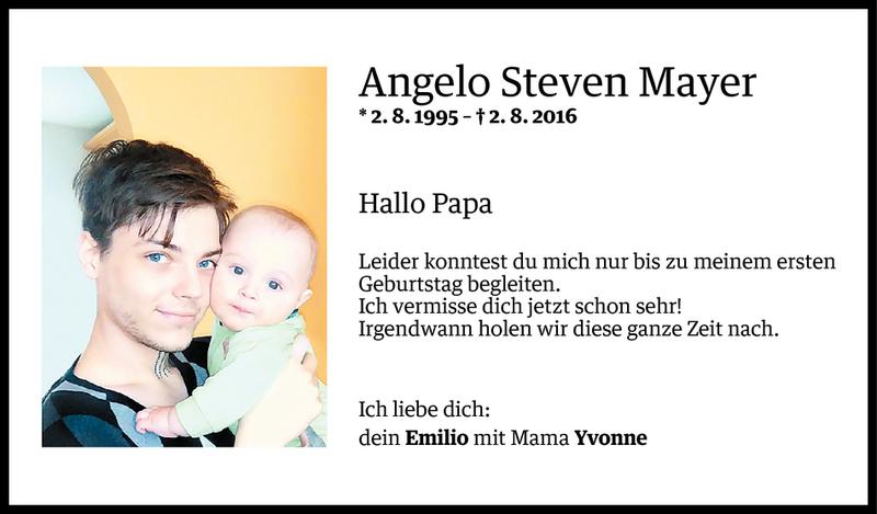  Todesanzeige für Angelo Steven Mayer vom 05.08.2016 aus Vorarlberger Nachrichten