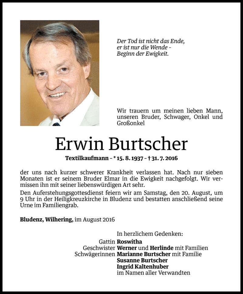  Todesanzeige für Erwin Burtscher vom 17.08.2016 aus Vorarlberger Nachrichten
