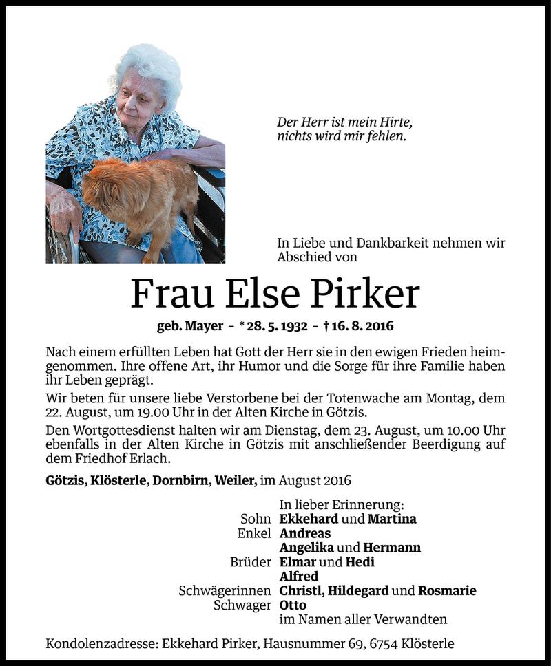  Todesanzeige für Else Pirker vom 20.08.2016 aus Vorarlberger Nachrichten