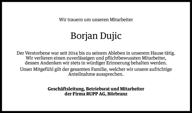  Todesanzeige für Borjan Dujic vom 18.08.2016 aus Vorarlberger Nachrichten