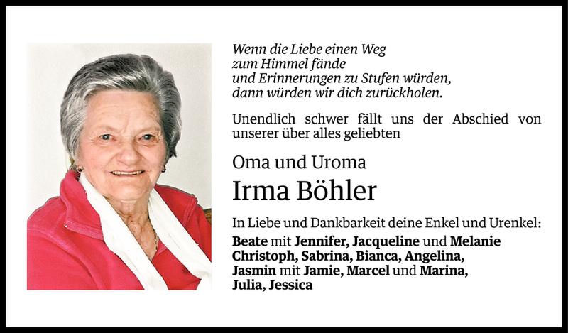  Todesanzeige für Irma Böhler vom 19.08.2016 aus Vorarlberger Nachrichten