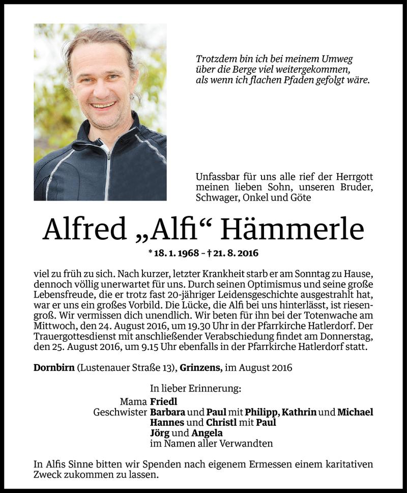  Todesanzeige für Alfred Hämmerle vom 22.08.2016 aus Vorarlberger Nachrichten