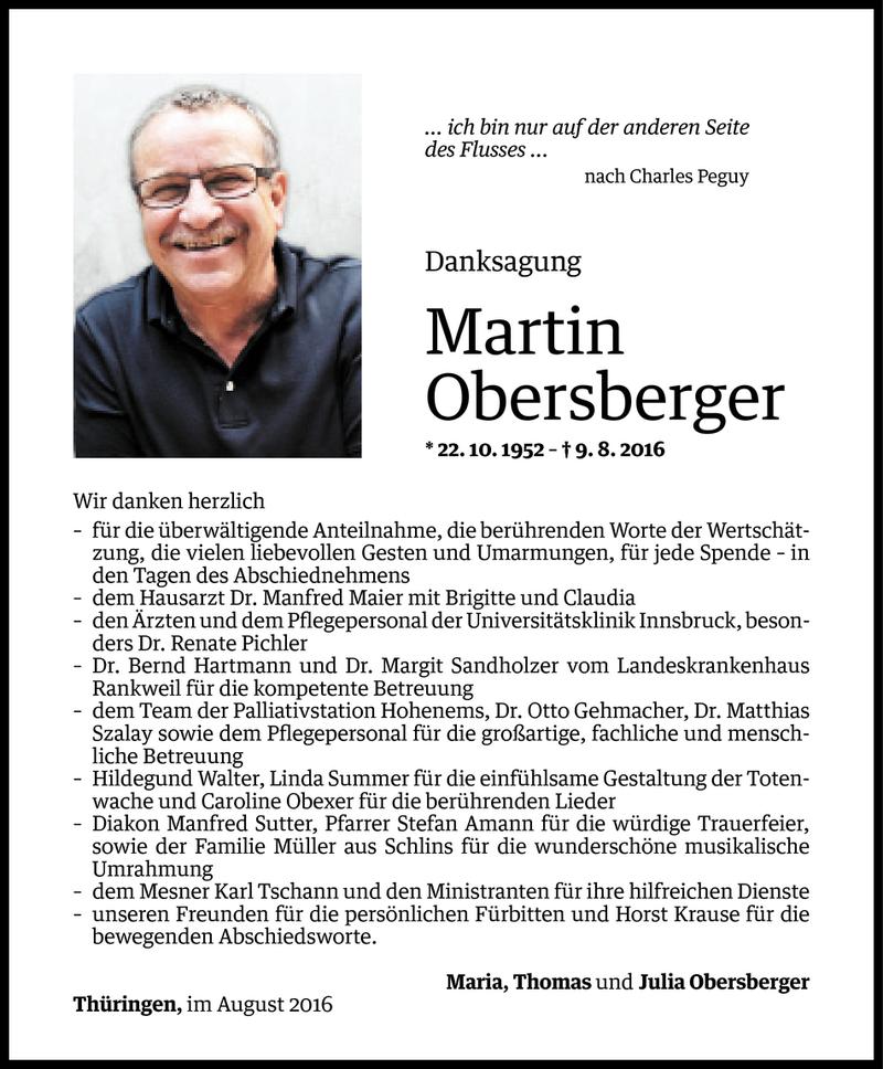  Todesanzeige für Martin Obersberger vom 26.08.2016 aus Vorarlberger Nachrichten