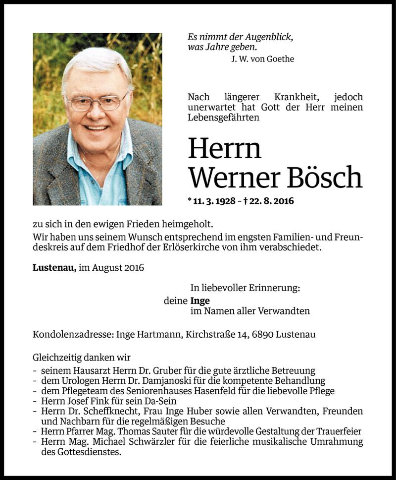  Todesanzeige für Werner Bösch vom 27.08.2016 aus Vorarlberger Nachrichten