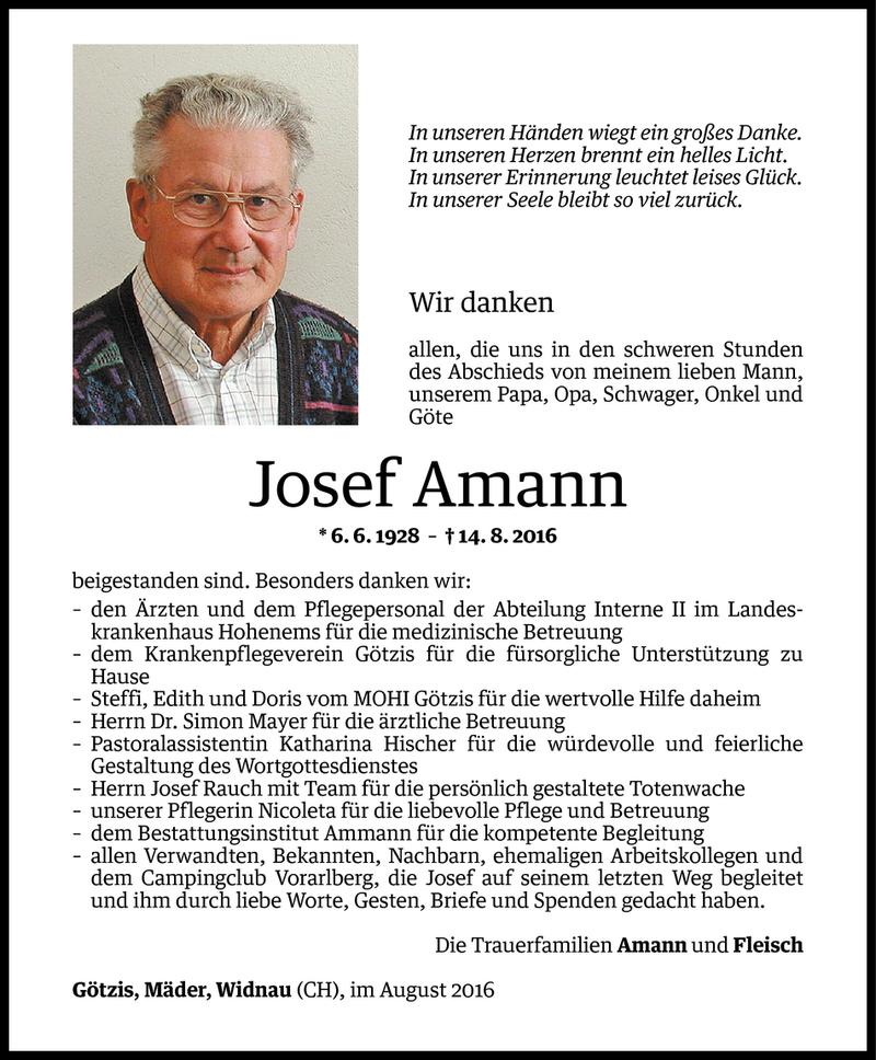  Todesanzeige für Josef Amann vom 30.08.2016 aus Vorarlberger Nachrichten