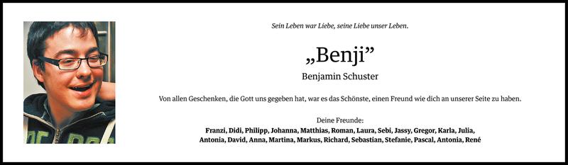  Todesanzeige für Benjamin Schuster vom 30.08.2016 aus Vorarlberger Nachrichten