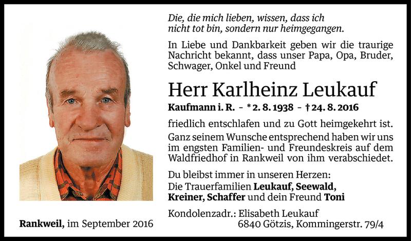  Todesanzeige für Karlheinz Leukauf vom 01.09.2016 aus Vorarlberger Nachrichten