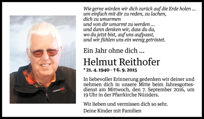  Todesanzeige für Helmut Reithofer vom 02.09.2016 aus Vorarlberger Nachrichten