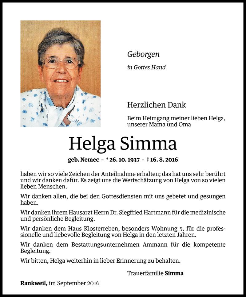  Todesanzeige für Helga Simma vom 02.09.2016 aus Vorarlberger Nachrichten