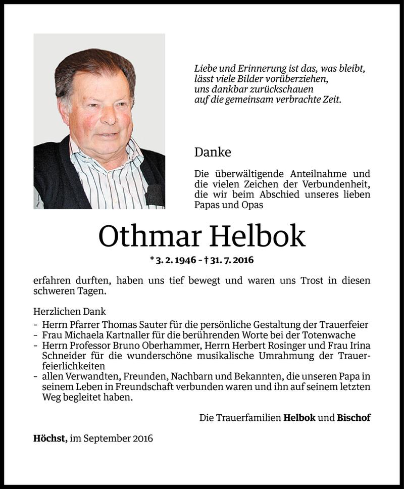  Todesanzeige für Othmar Helbok vom 02.09.2016 aus Vorarlberger Nachrichten