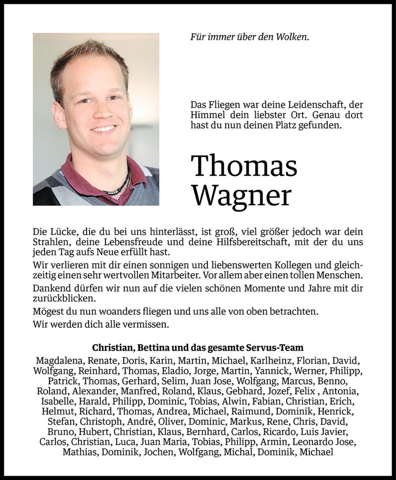  Todesanzeige für Thomas Wagner vom 02.09.2016 aus Vorarlberger Nachrichten