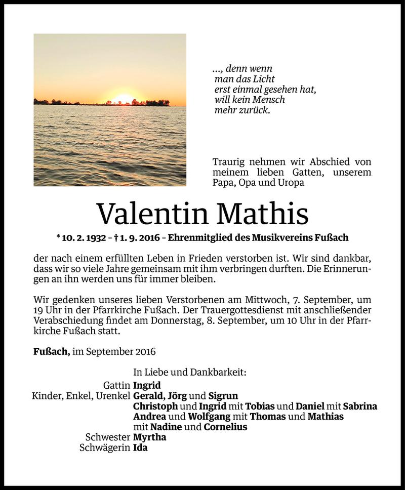  Todesanzeige für Valentin Mathis vom 02.09.2016 aus Vorarlberger Nachrichten