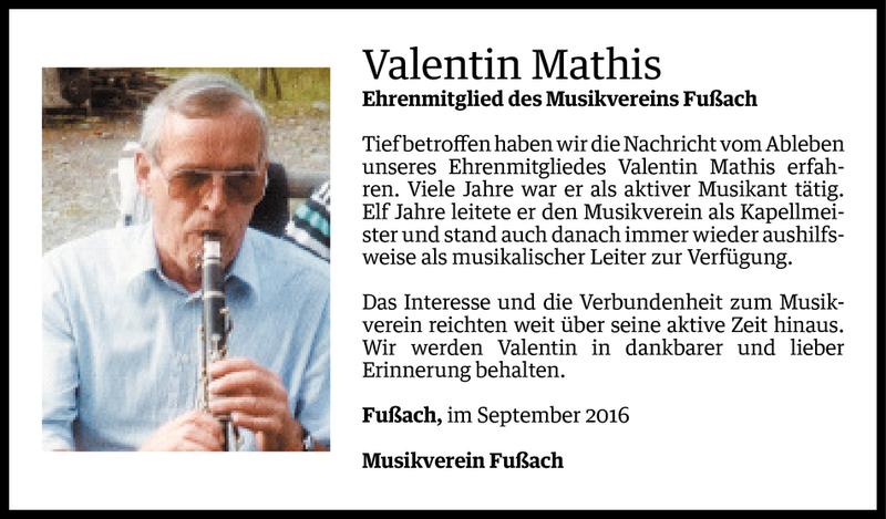  Todesanzeige für Valentin Mathis vom 04.09.2016 aus Vorarlberger Nachrichten