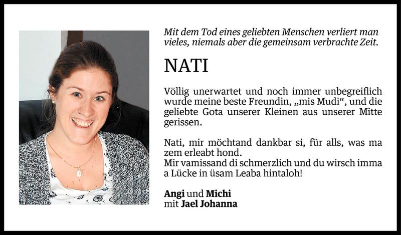  Todesanzeige für Nathalie Übelher vom 05.09.2016 aus Vorarlberger Nachrichten