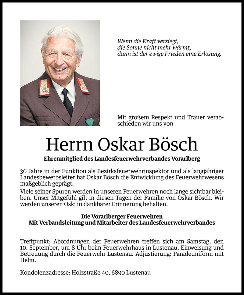  Todesanzeige für Oskar Bösch vom 07.09.2016 aus Vorarlberger Nachrichten