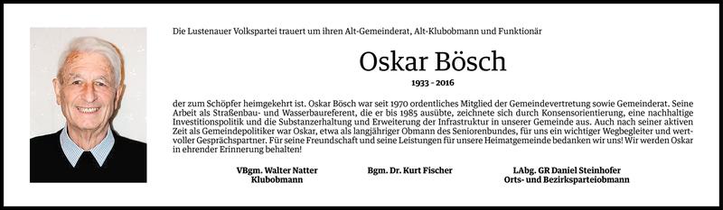  Todesanzeige für Oskar Bösch vom 07.09.2016 aus Vorarlberger Nachrichten