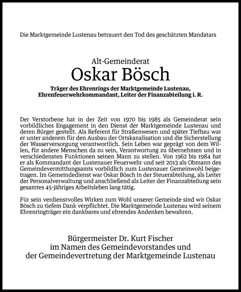  Todesanzeige für Oskar Bösch vom 07.09.2016 aus Vorarlberger Nachrichten