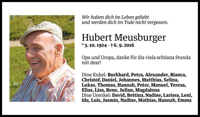  Todesanzeige für Hubert Meusburger vom 07.09.2016 aus Vorarlberger Nachrichten