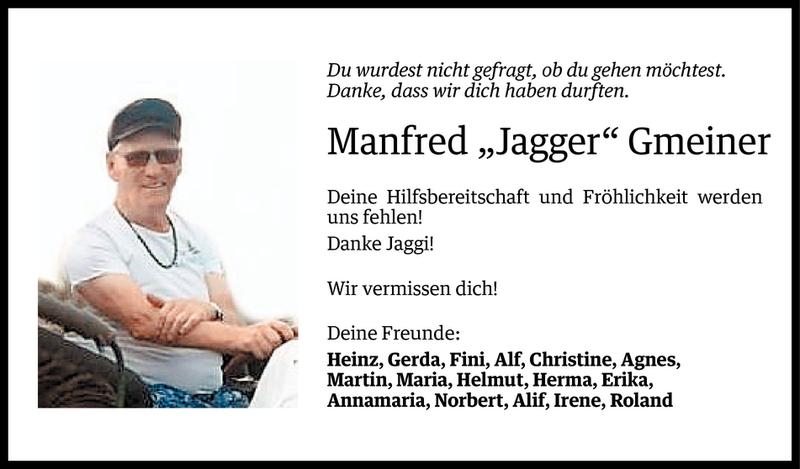  Todesanzeige für Manfred Gmeiner vom 14.09.2016 aus Vorarlberger Nachrichten