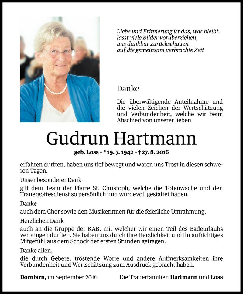  Todesanzeige für Gudrun Hartmann vom 13.09.2016 aus Vorarlberger Nachrichten