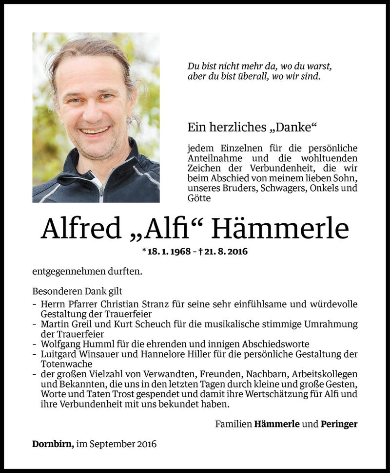  Todesanzeige für Alfred Hämmerle vom 16.09.2016 aus Vorarlberger Nachrichten