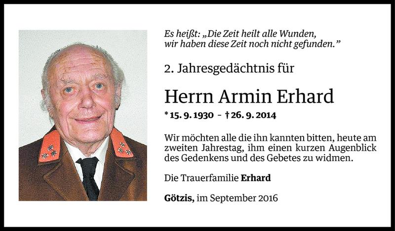  Todesanzeige für Armin Erhard vom 26.09.2016 aus Vorarlberger Nachrichten
