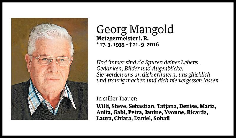  Todesanzeige für Georg Mangold vom 23.09.2016 aus Vorarlberger Nachrichten