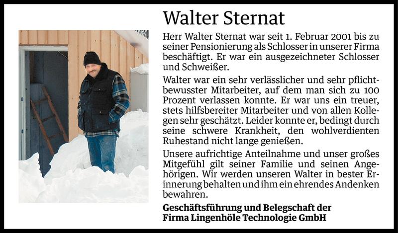  Todesanzeige für Walter Sternat vom 23.09.2016 aus Vorarlberger Nachrichten