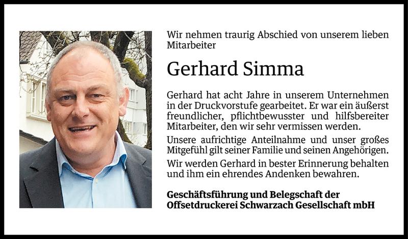  Todesanzeige für Gerhard Simma vom 28.09.2016 aus Vorarlberger Nachrichten