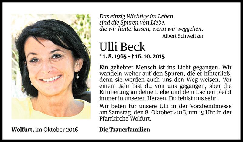  Todesanzeige für Ulli Beck vom 05.10.2016 aus Vorarlberger Nachrichten