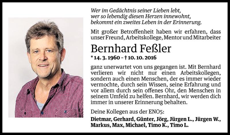  Todesanzeige für Bernhard Feßler vom 11.10.2016 aus Vorarlberger Nachrichten