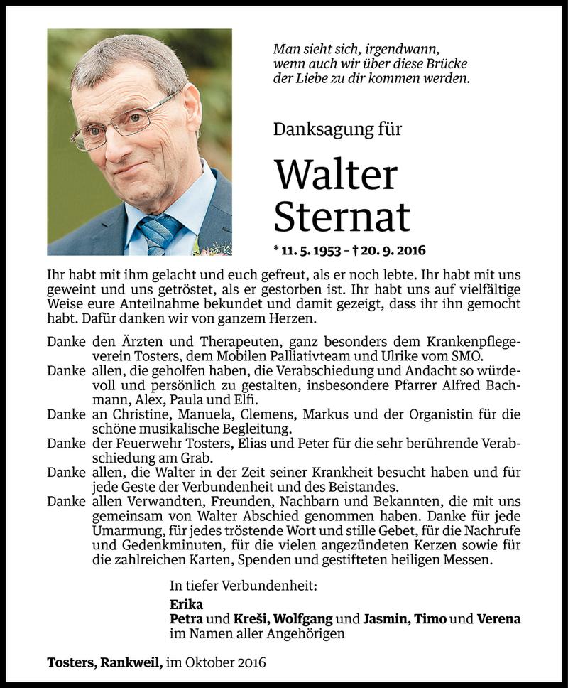  Todesanzeige für Walter Sternat vom 20.10.2016 aus Vorarlberger Nachrichten