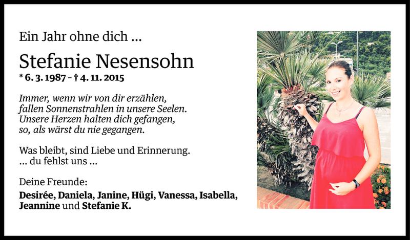  Todesanzeige für Stefanie Nesensohn vom 30.10.2016 aus Vorarlberger Nachrichten