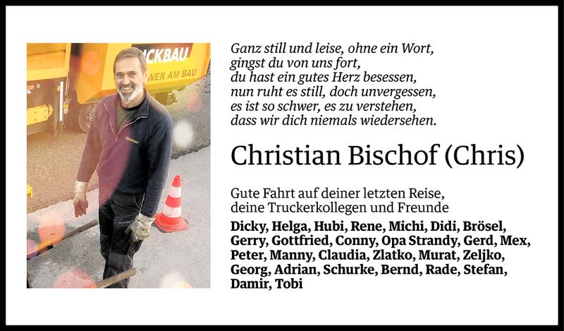  Todesanzeige für Christian Bischof vom 01.11.2016 aus Vorarlberger Nachrichten