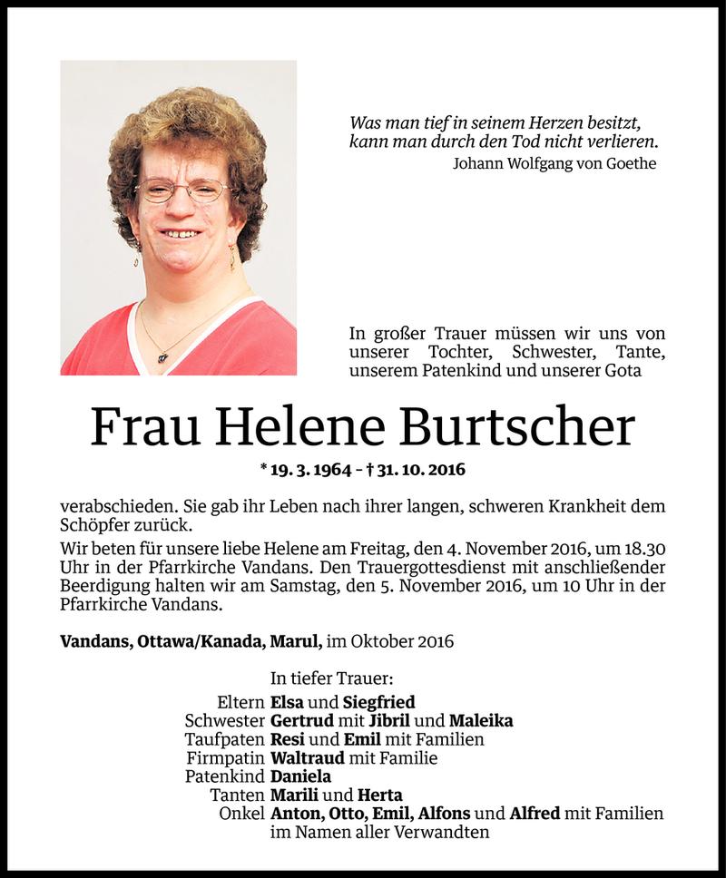  Todesanzeige für Helene Burtscher vom 02.11.2016 aus Vorarlberger Nachrichten