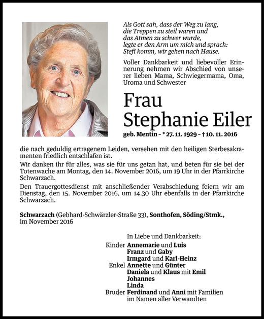 Todesanzeigen von Stephanie Eiler | Todesanzeigen Vorarlberger Nachrichten