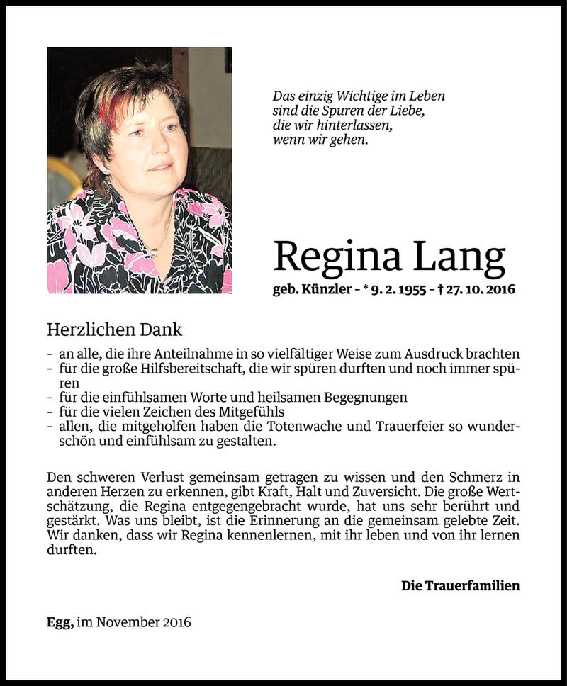  Todesanzeige für Regina Lang vom 17.11.2016 aus Vorarlberger Nachrichten