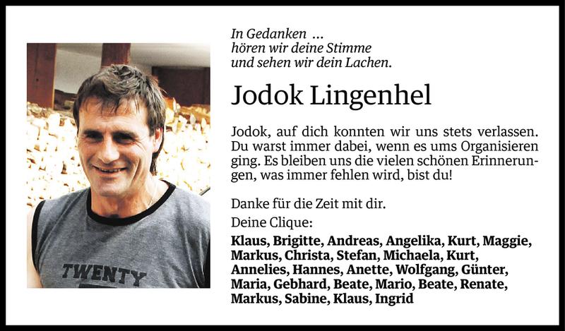  Todesanzeige für Jodok Lingenhel vom 23.11.2016 aus Vorarlberger Nachrichten