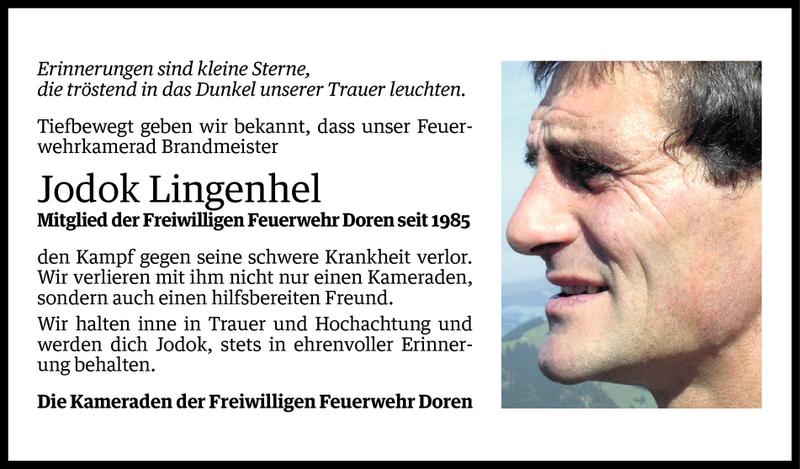  Todesanzeige für Jodok Lingenhel vom 24.11.2016 aus Vorarlberger Nachrichten