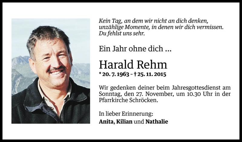  Todesanzeige für Harald Rehm vom 24.11.2016 aus Vorarlberger Nachrichten